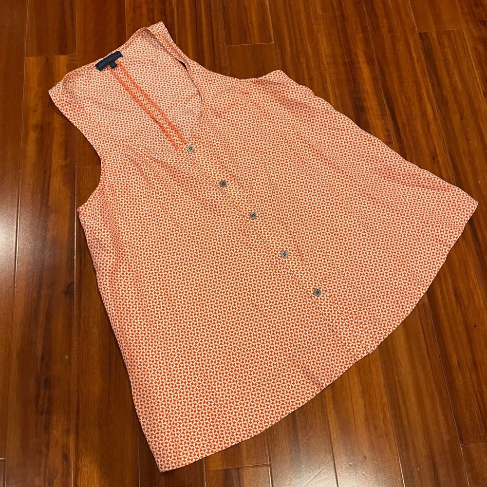 MARTIN OSA Silk Top Orange White Geometric Print Sleeveless V Neck Blouse Medium